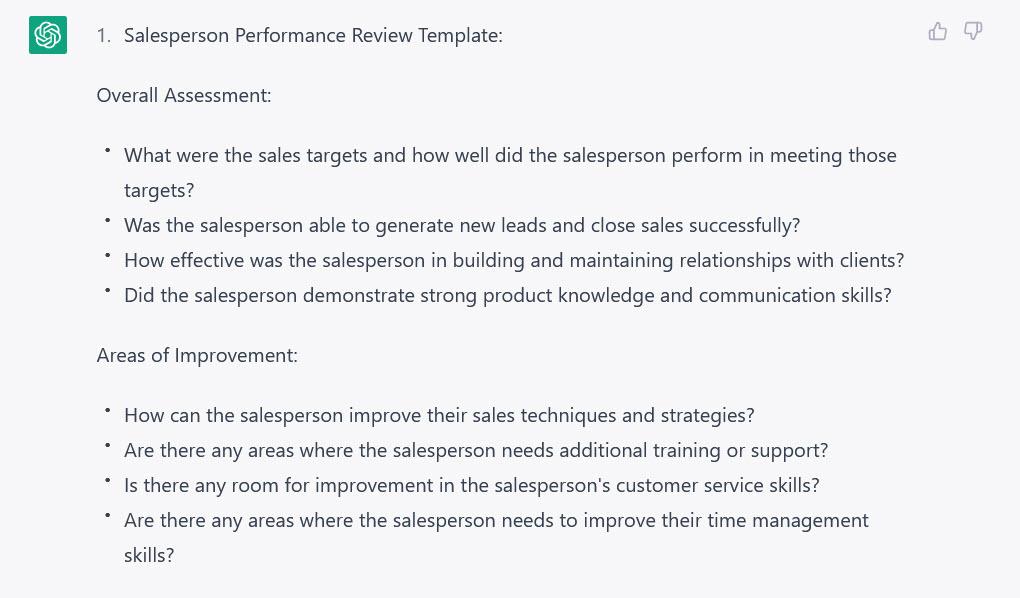 Prompt example to review employee performance