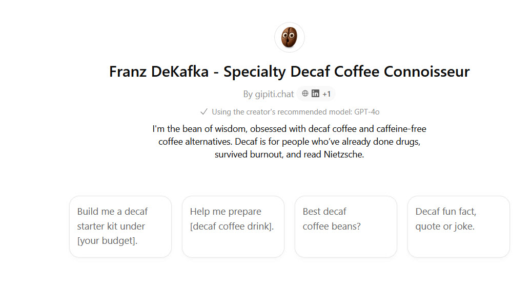 Franz DeKafka Specialty Decaf Coffee Conosseur